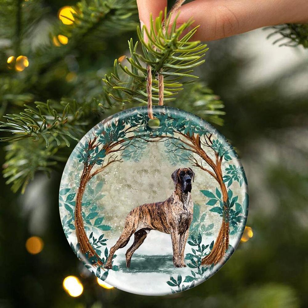 Brindle Dane Among Forest Porcelain/Ceramic Ornament