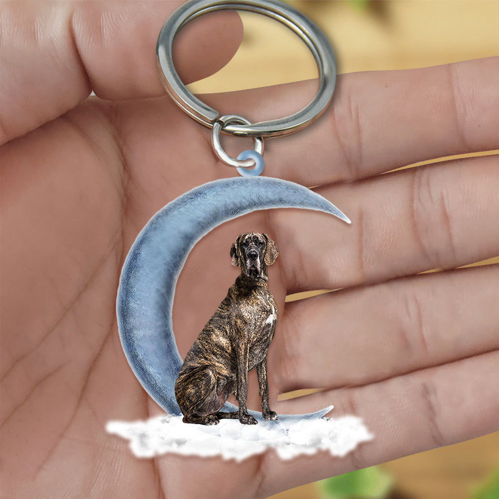 Brindle Great Dane On The Moon Flat Acrylic Keychain