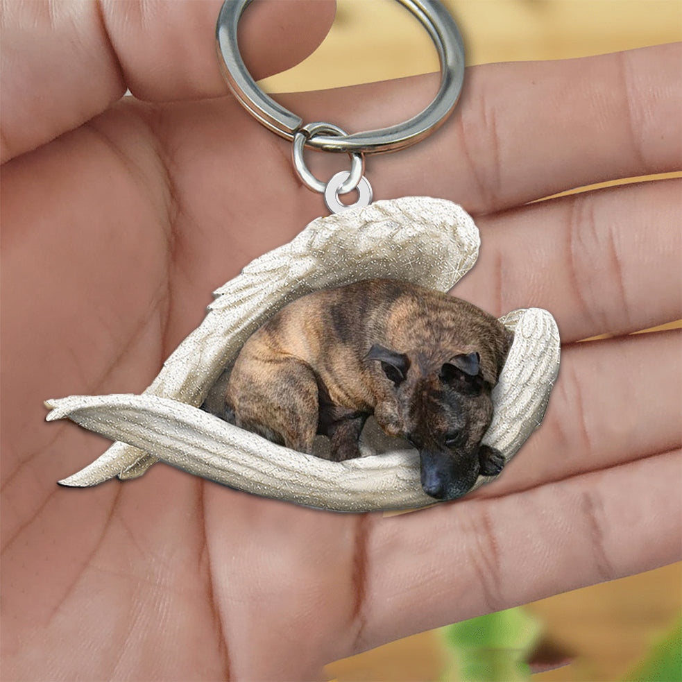 Brindle Staffy Sleeping Angel Acrylic Keychain