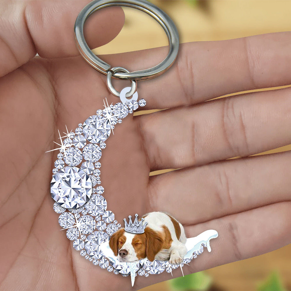 Brittany Spaniel Sleeping On A Diamond Moon Acrylic Keychain
