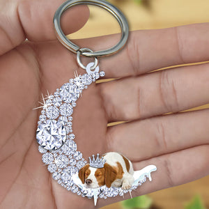 Brittany Spaniel Sleeping On A Diamond Moon Acrylic Keychain