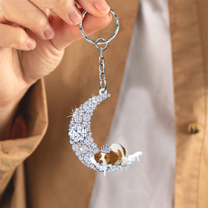 Brittany Spaniel Sleeping On A Diamond Moon Acrylic Keychain