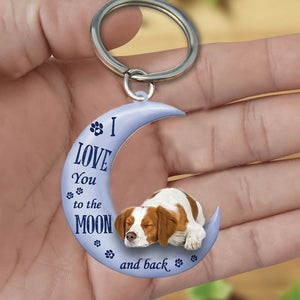 Brittany Spaniel I Love You To The Moon And Back Flat Acrylic Keychain