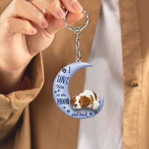 Brittany Spaniel I Love You To The Moon And Back Flat Acrylic Keychain