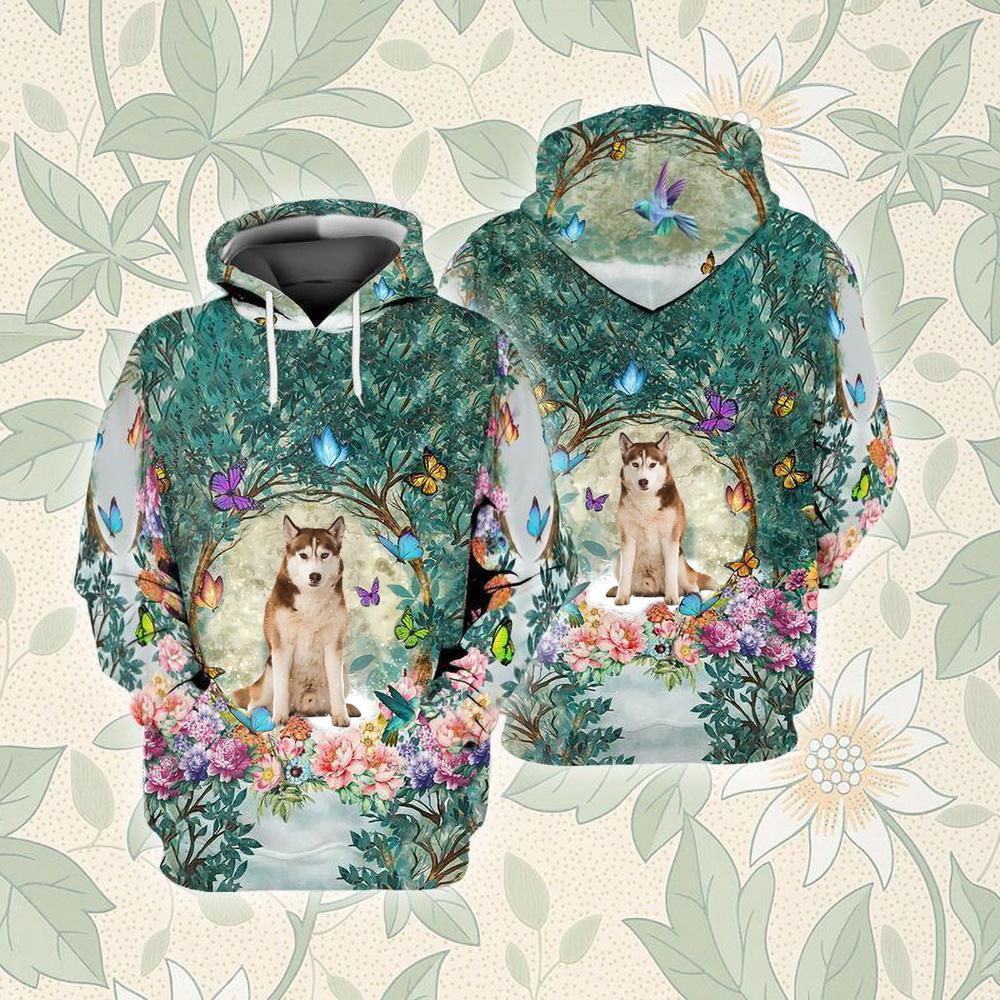 Brown Husky Among Forest Unisex Hoodie
