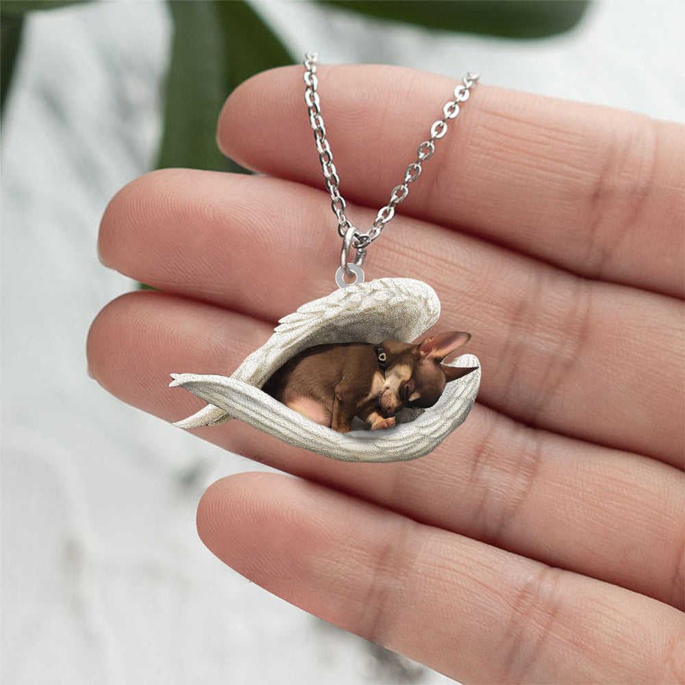 Brown chihuahua Sleeping Angel Stainless Steel Necklace