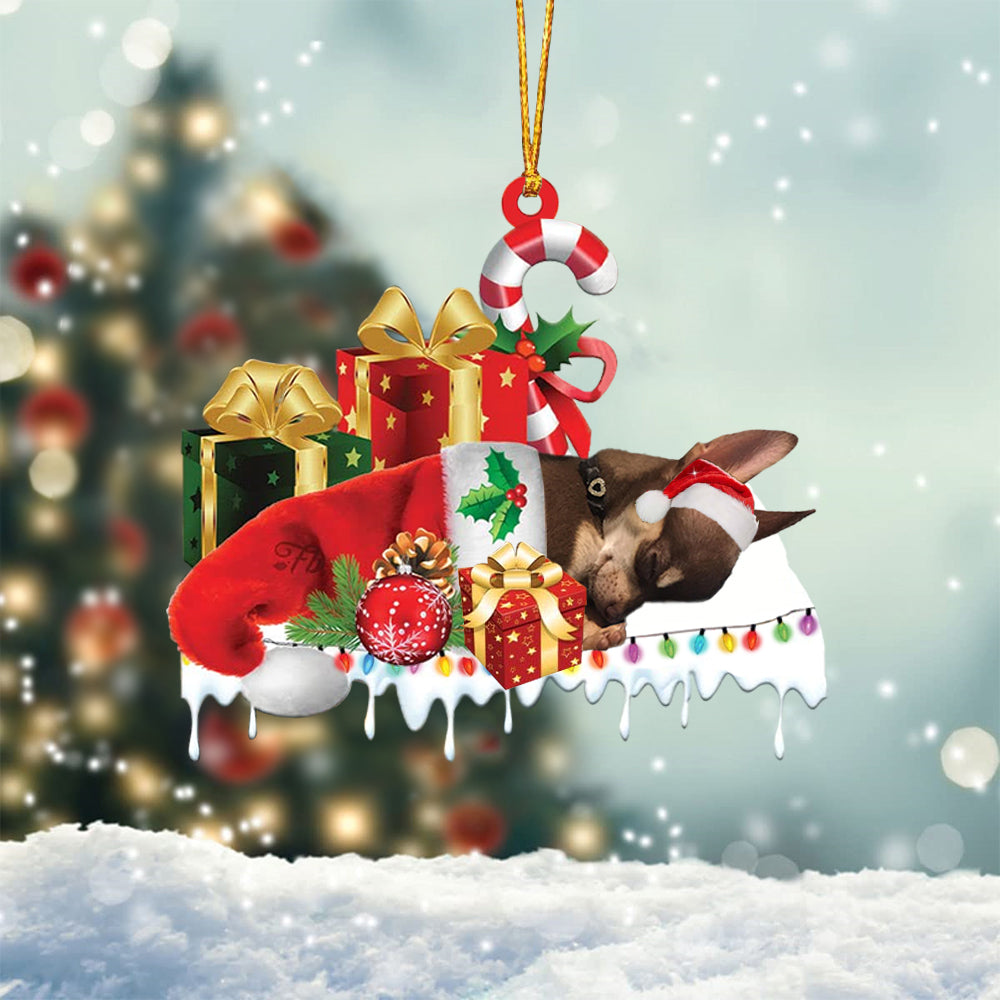 Brown chihuahua Merry Christmas Hanging Ornament-0211