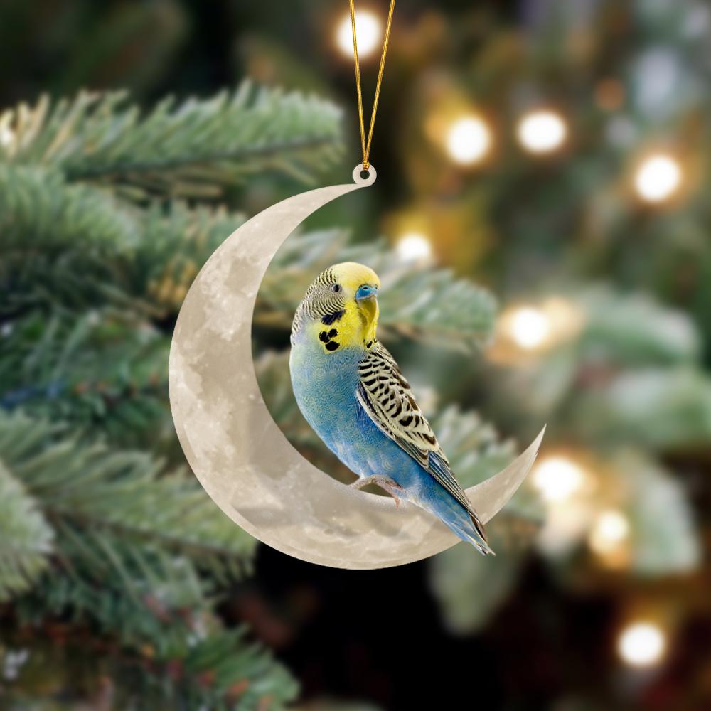 Budgie Bird Sits On The Moon Hanging Ornament