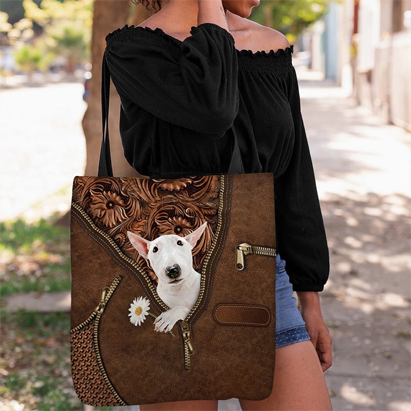 Bull Terrier 2 Holding Daisy Tote Bag