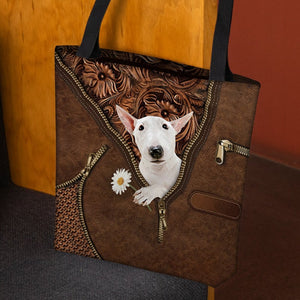 Bull Terrier 2 Holding Daisy Tote Bag