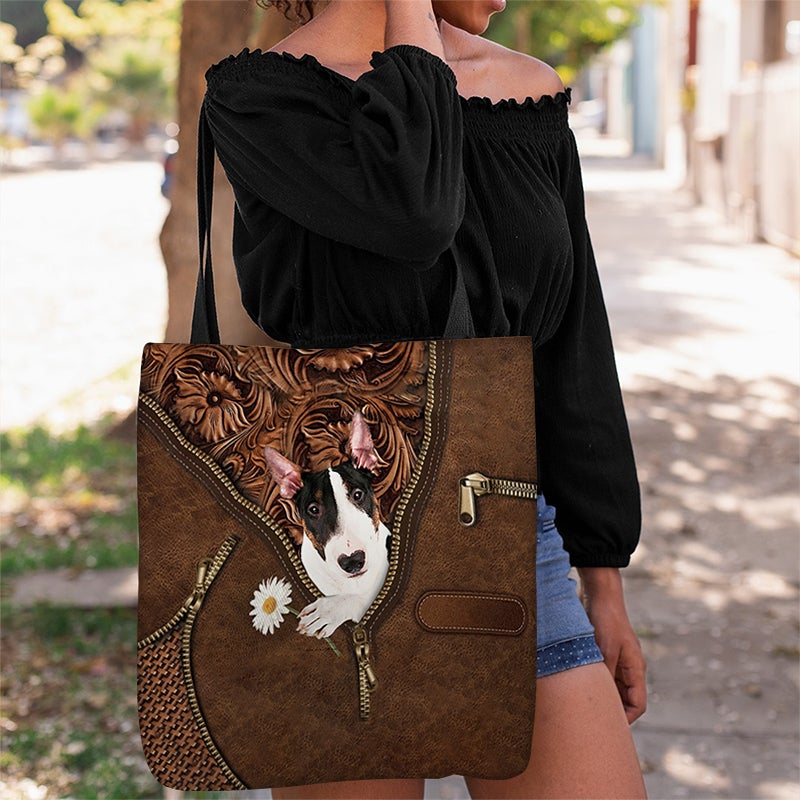 Bull Terrier Holding Daisy Tote Bag