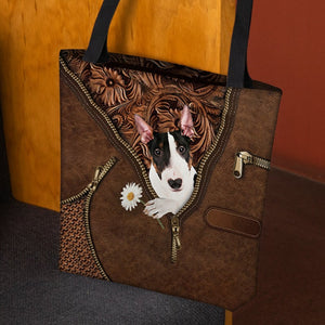 Bull Terrier Holding Daisy Tote Bag
