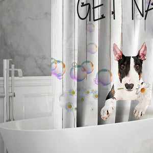 Bull Terrier Get Naked Daisy Shower Curtain