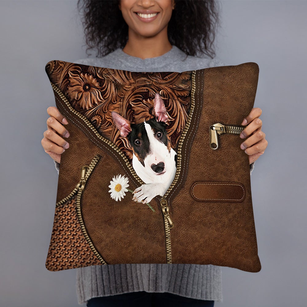 Bull Terrier 2 Holding Daisy Pillow Case