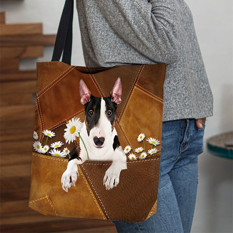 Bull Terrier Holding Daisy  All Over Printed Tote Bag