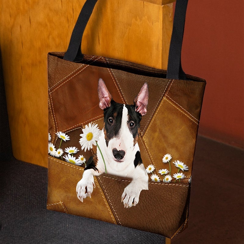 Bull Terrier Holding Daisy  All Over Printed Tote Bag