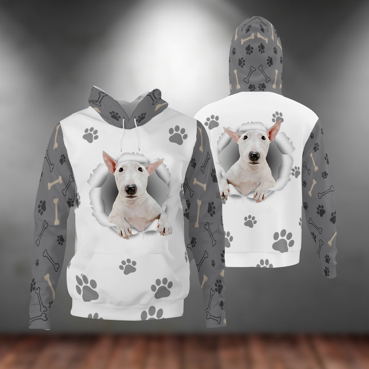 White Bull Terrier-Paw Dog Unisex Hoodie