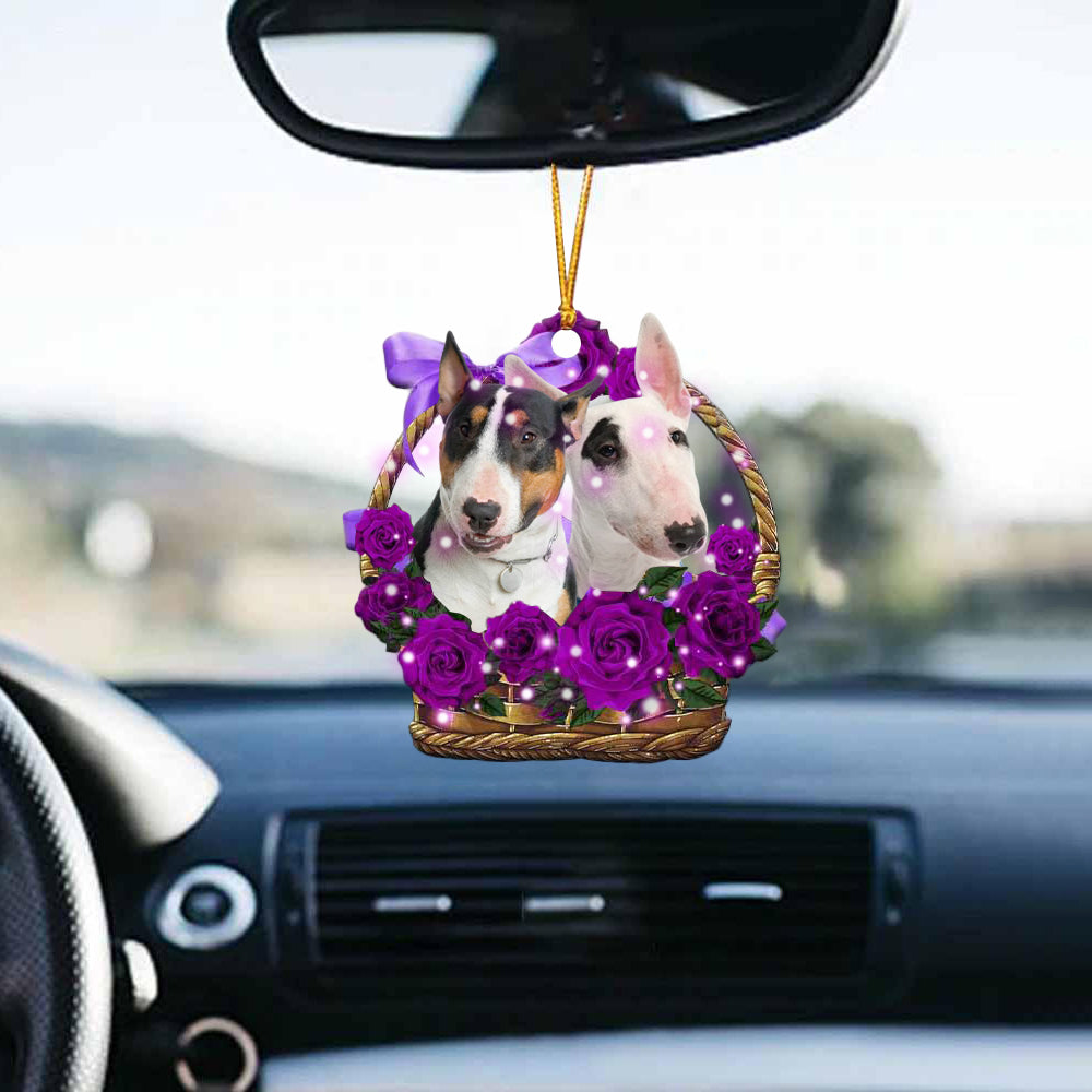Bull Terrier Purple Rose Wicker Basket Car Hanging Ornament