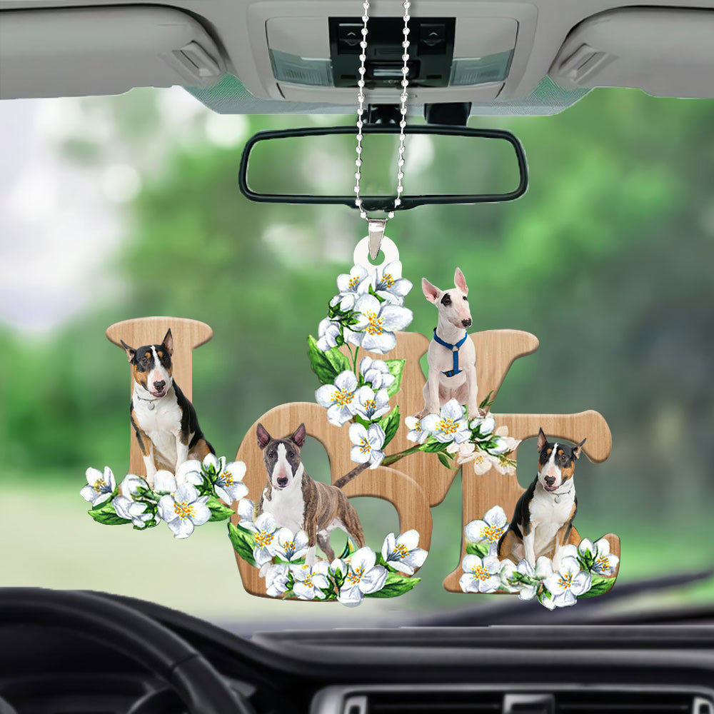Bull Terrier Love Flowers Dog Lover Car Hanging Ornament