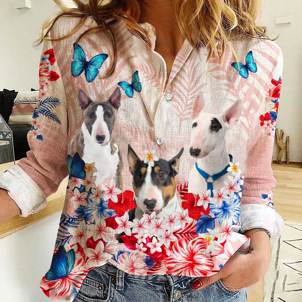 Bull Terrier Tropical Floral Casual Shirt