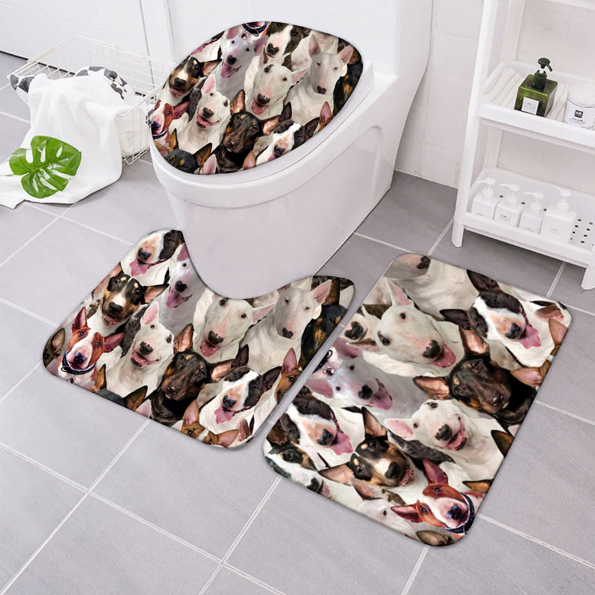 A Bunch Of Bull Terriers Bathroom Mat Set
