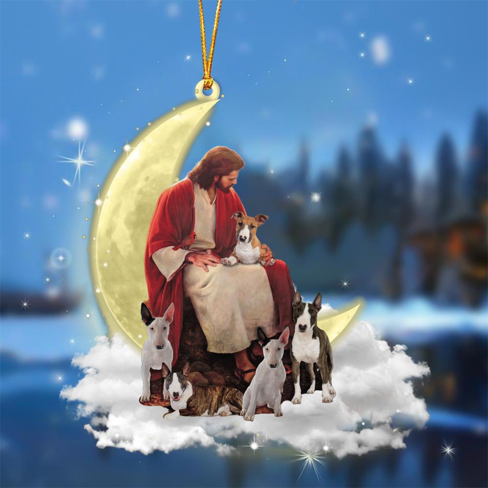 God Surrounded By Bull Terriers On The Moon Hanging Ornament