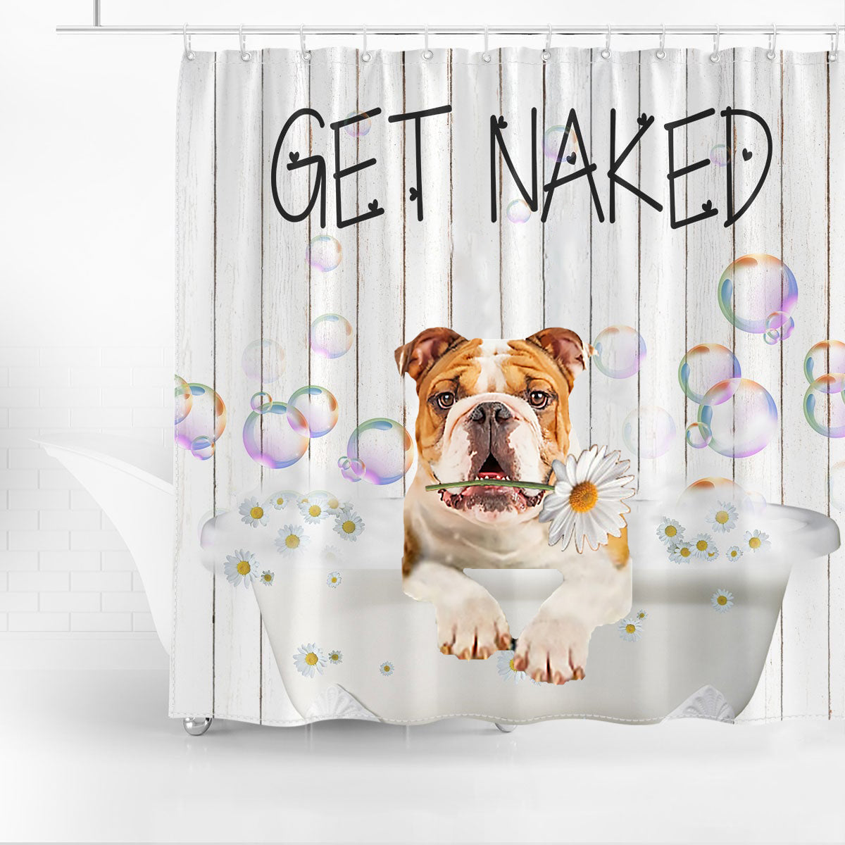 Bulldog Get Naked Daisy Shower Curtain