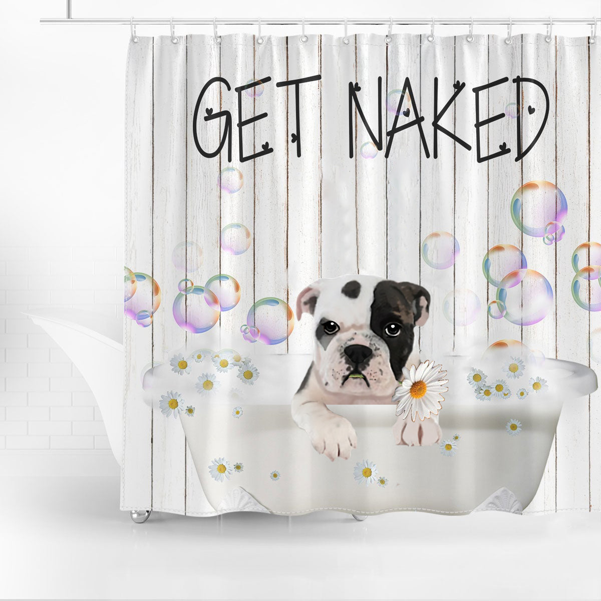 Bulldog03 Get Naked Daisy Shower Curtain
