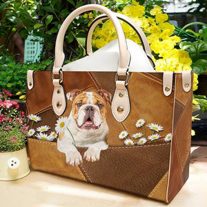 Bulldog Holding Daisy Leather Bag