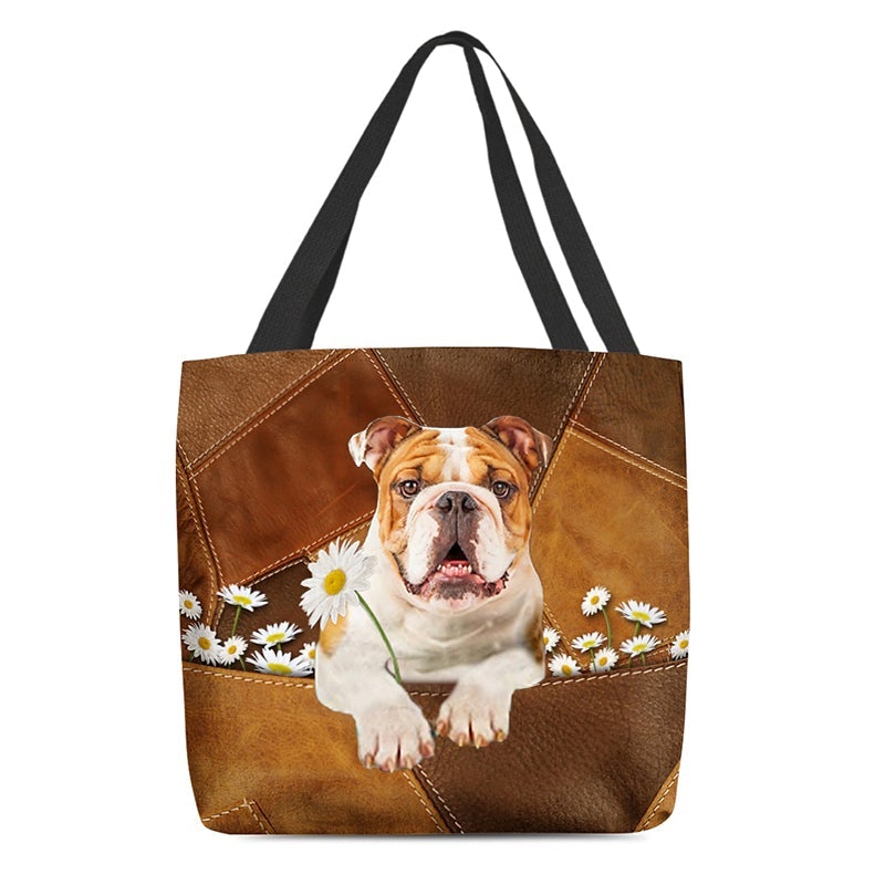 Bulldog Holding Daisy  All Over Printed Tote Bag