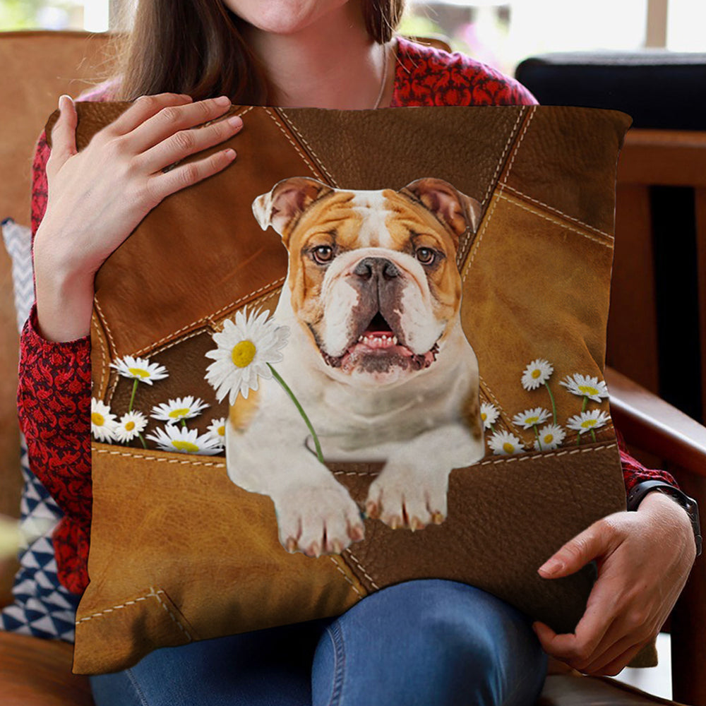 Bulldog Holding Daisy Pillow Case