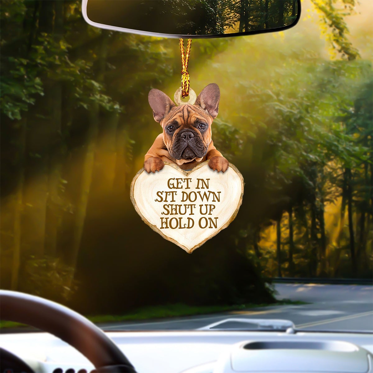 Bulldog 2 Heart Shape Get In Car Hanging Ornament