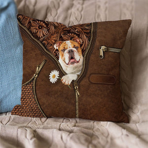 Bulldog 3 Holding Daisy Pillow Case