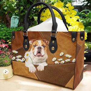 Bulldog Holding Daisy Leather Bag