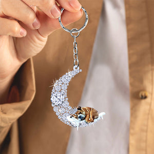 Bulldog Sleeping On A Diamond Moon Acrylic Keychain