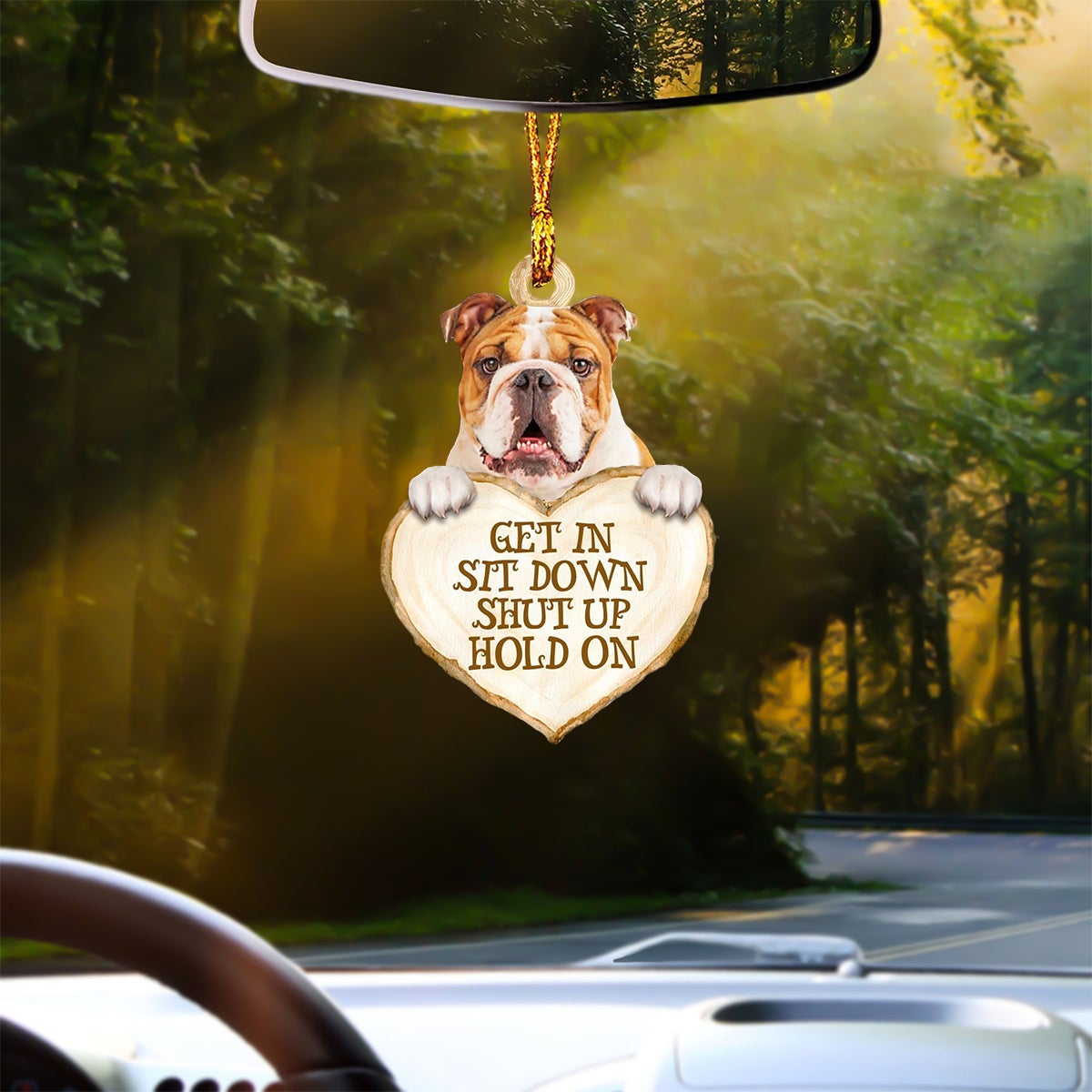 Bulldog Heart Shape Get In Car Hanging Ornament