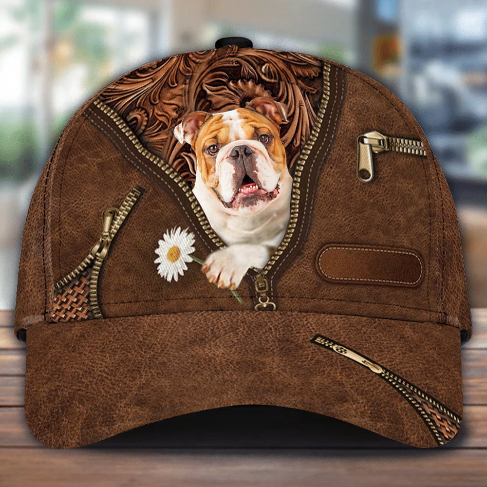 English Bulldog Holding Daisy Unisex Cap