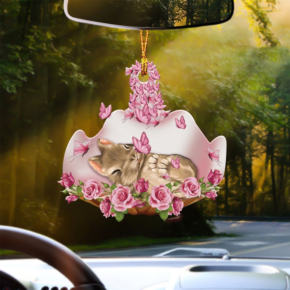 Bunny Sleeping In Rose Garden Car Hanging Ornament