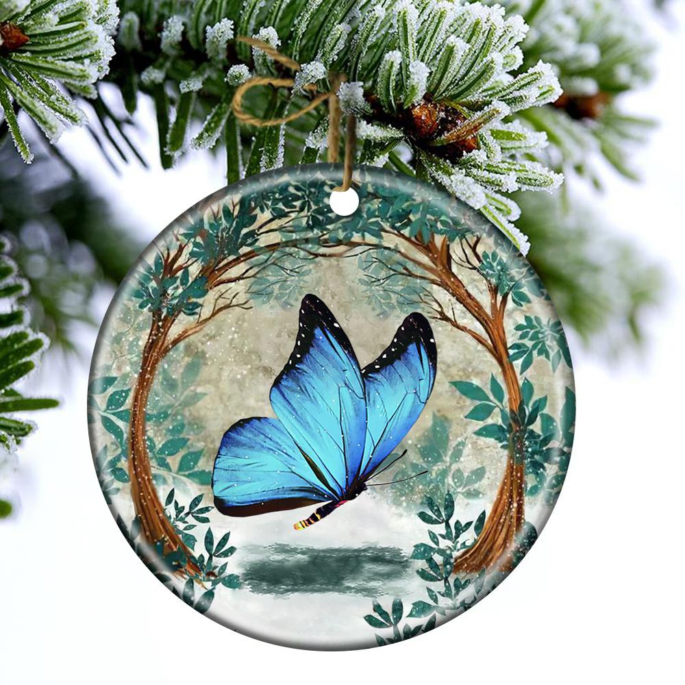 Butterfly Among Forest Porcelain/Ceramic Ornament