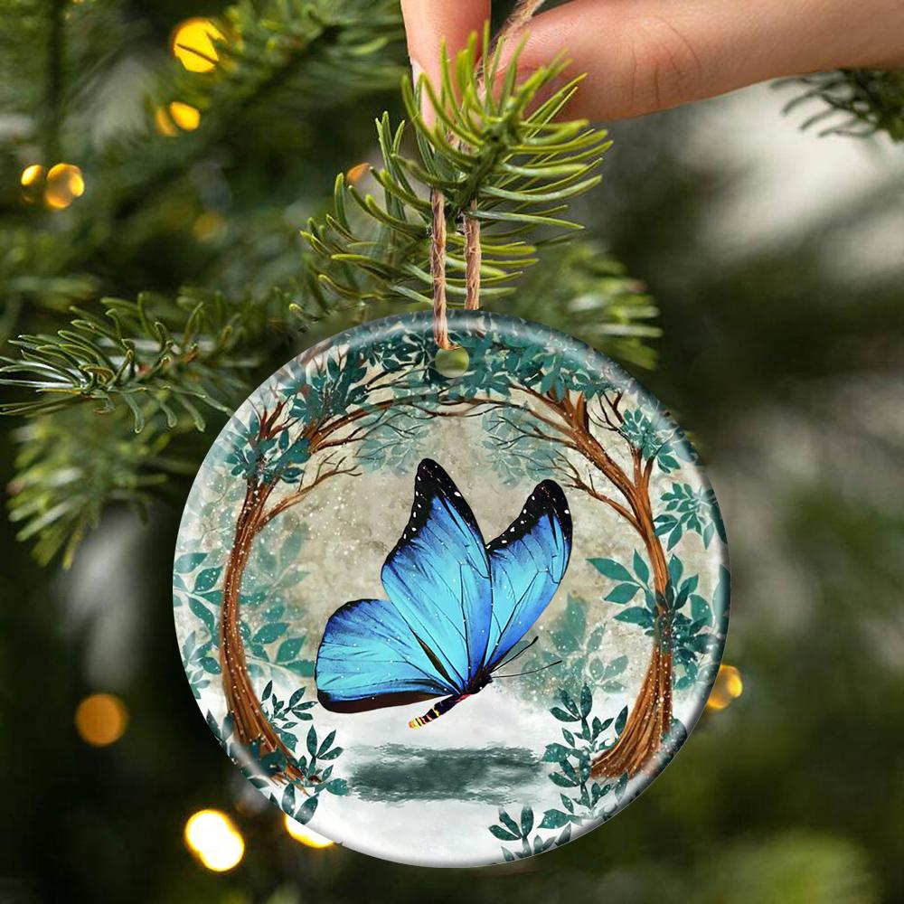 Butterfly Among Forest Porcelain/Ceramic Ornament
