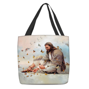 Jesus Surrounded By Butterflies Tote Bag