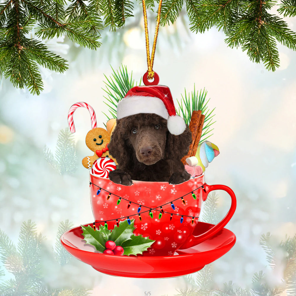 CHOCOLATE Standard Poodle In Cup Merry Christmas Ornament