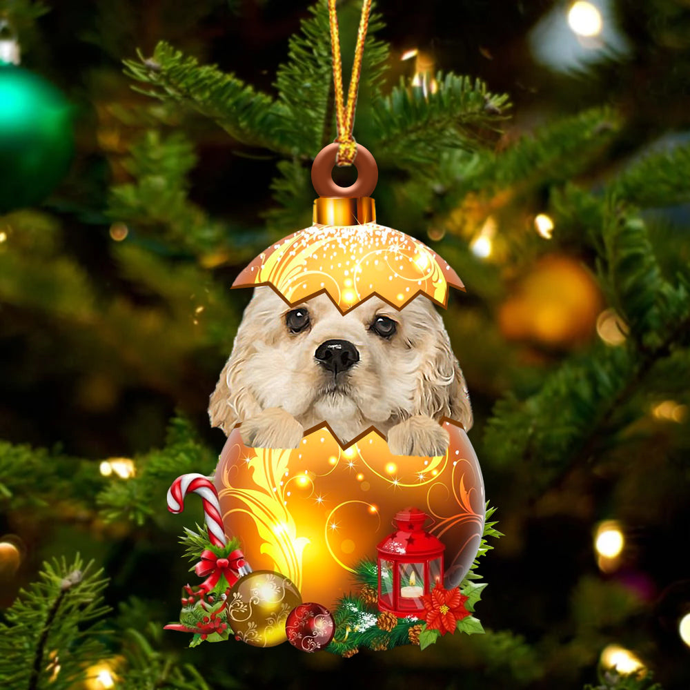 CREAM American Cocker Spaniel In Golden Egg Christmas Ornament