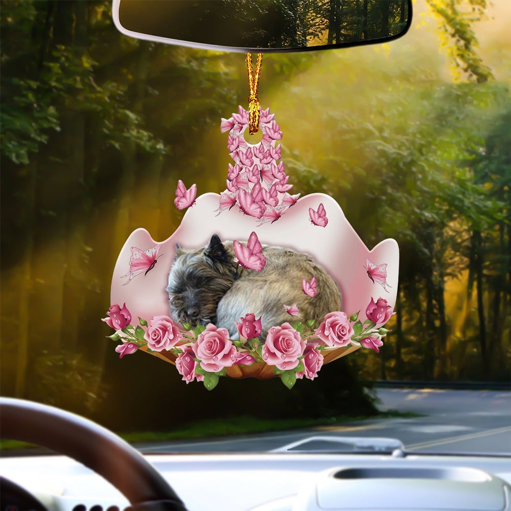 Cairn Terrier Sleeping In Rose Garden Car Hanging Ornament