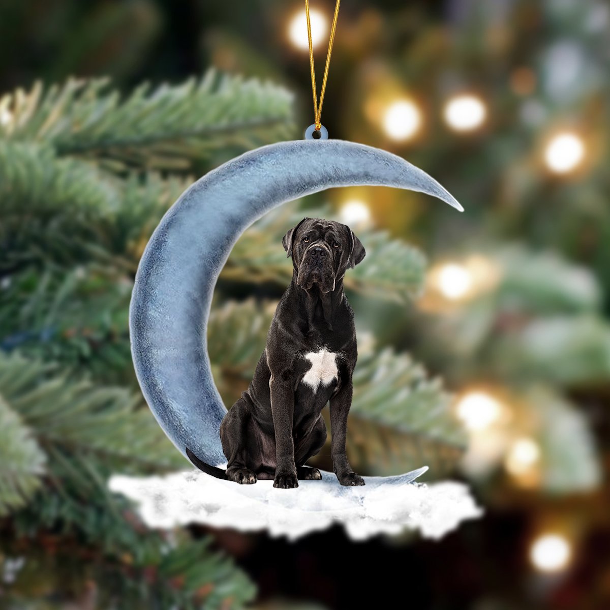 Cane Corso Sits On The Moon Hanging Ornament