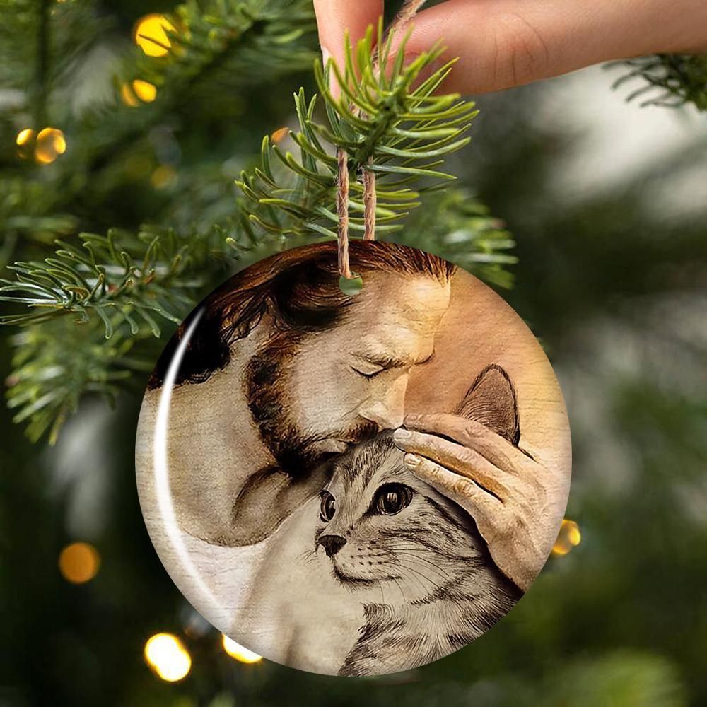 Cat With Jesus Porcelain/Ceramic Ornament