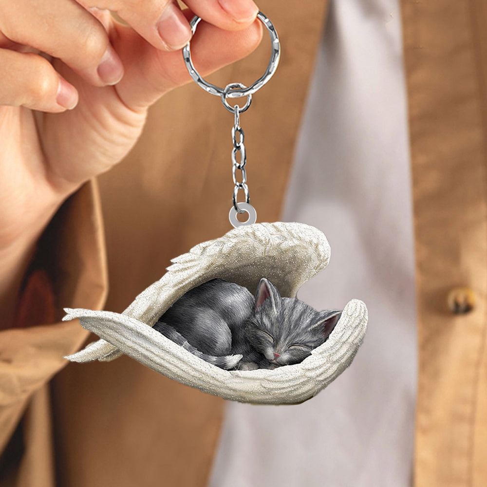 Cat Sleeping Angel Acrylic Keychain
