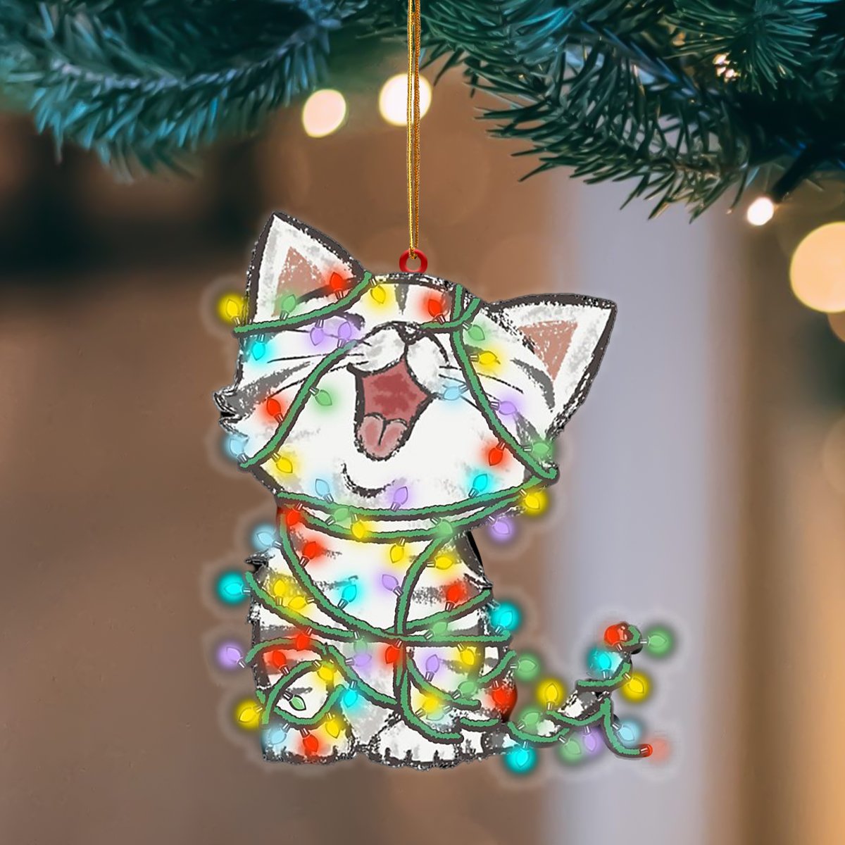 Cat Christmas Light Hanging Ornament