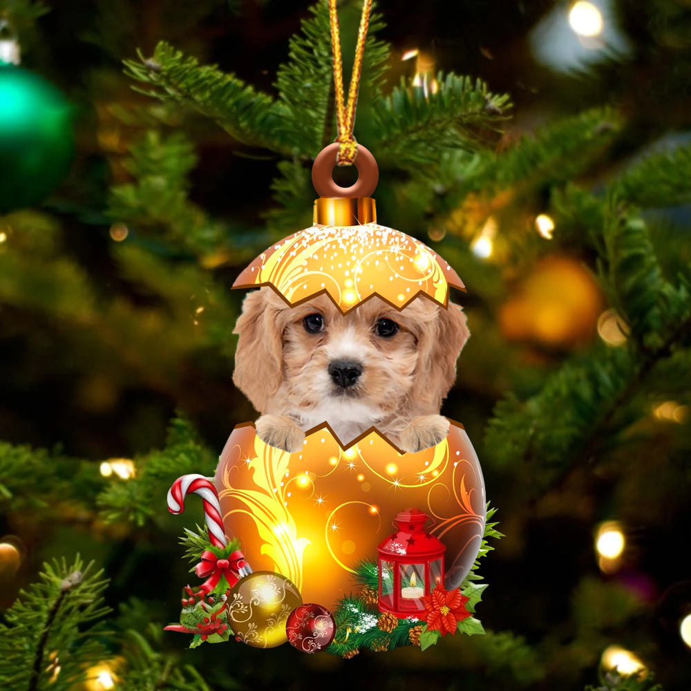 Cavachon In Golden Egg Christmas Ornament