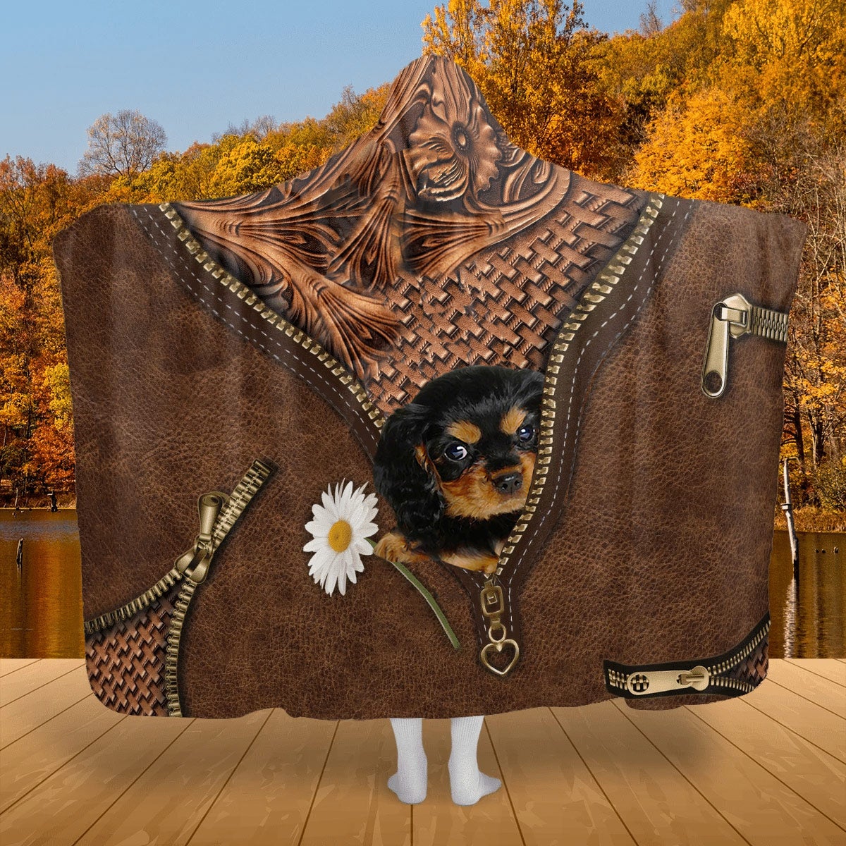 Cavalier King Charles Spaniel 2 Holding Daisy Hooded Blanket